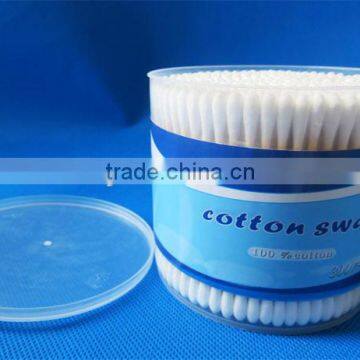 OEM 300tips wooden cotton buds in round plastic box with custom print