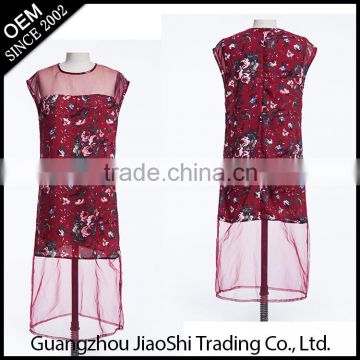 Chinese Top designer made sleeveless red printed lady fashion dress from Guangzhou supplier
