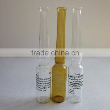 1ml pharmaceutical glass ampoule with printed logo