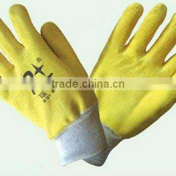cotton woven with wrikle latex glove