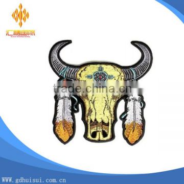 Top sale cheap customized embroidery head of cow patch without MOQ