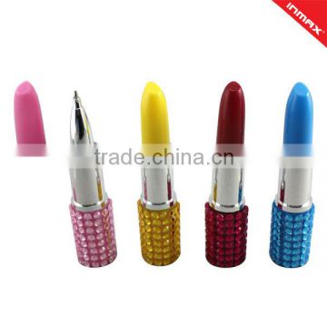 Lipstick shape promotional ball pen with diamond