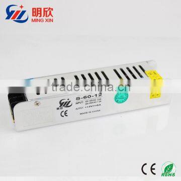 high quality dc 12v 5a strip shape power supply ,12V 60W small size led power supply S-60-12