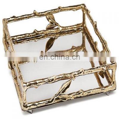 golden unique square fancy tray