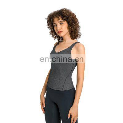 New Arrival Build In Bra Sexy Yoga Tanks Nude Feeling V Neck Women Yoga Wear Tank Top Ladies Fitness Gym Vest