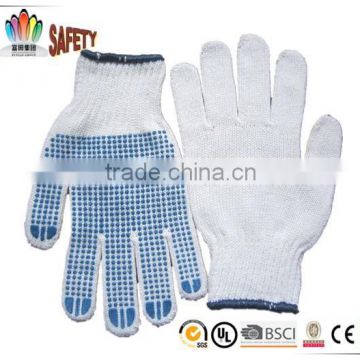 FTSAFETY 7G Poly-cotton White String Knit Gloves With PVC Dots for Safety