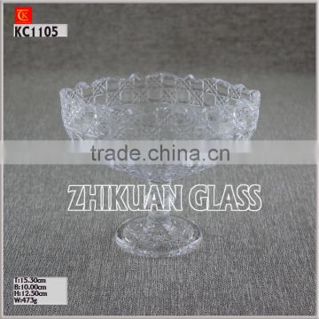 New Products In Market Glass cup/ hot sales design Hand press oval shape glass plate with foot