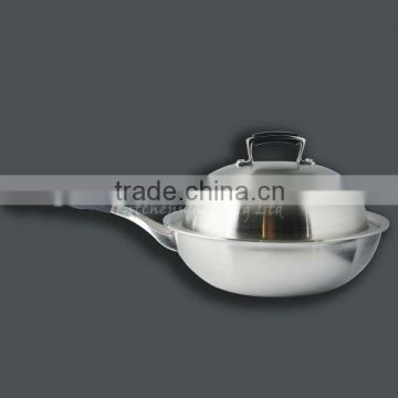 Long handle 3 layers 18/8 stainless steel cooking wok
