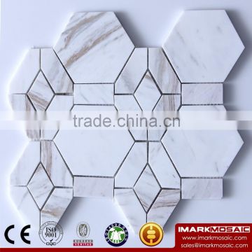 IMARK Mixed Long Hexagon Volakas White Marble Stone Backsplash Tile Wall Tile Decoration