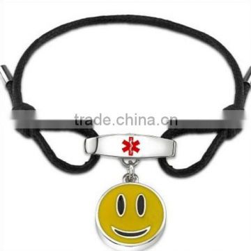 SRB0136 Adjustable Rope Surgical Stainless Steel Medical Alert Bracelet with Smile Charm