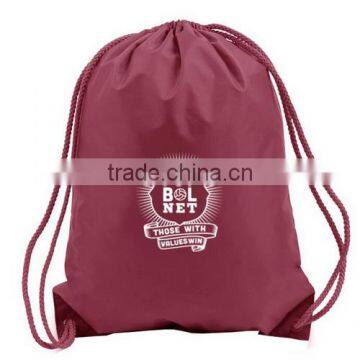 Branded Logo School Polyester Drawstring Backpacks W/ PU Corner Cover