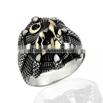 925K Sterling Silver Eagle Claws Wolf Men Ring