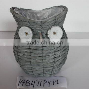 Owl shape wooden garden basket; willow garden basket