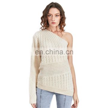 TWOTWINSTYLE Female Sweaters Patchwork Long Sleeve High Waist Women's Sweater Asymmetric Irregular