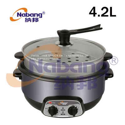 4.2L Multi Function Hot Pot Noodles Electric Cooker with Steamer & 2 rotary knobs