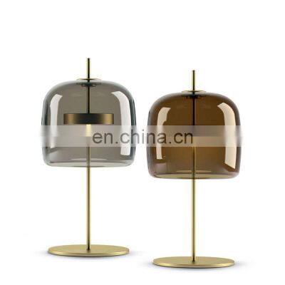 High Quality Hotel Bedside Led Table Light Art Style Metal And Glass Table Lamp