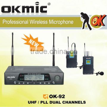 OK-92 Dual Channels/UHF PLL 32/99 channels wireless microphone