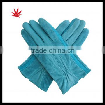 Women blue suede leather hand gloves fashion leather gloves