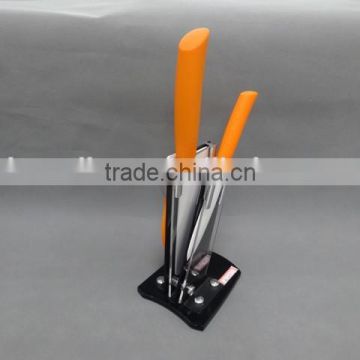 A 4" Paring Knife + 6" Chopping Vegetable Knife, Meat Knife, Fish Knife and a peeler in plastic holder