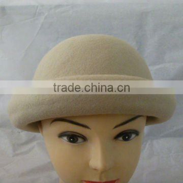 2012 fashion women 100% wool felt vintage style rolled brim pattern hat