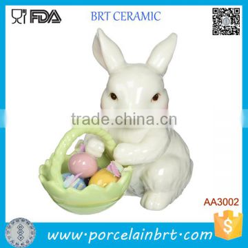 Glazed Ceramic Easter Rabbit Storage Basket