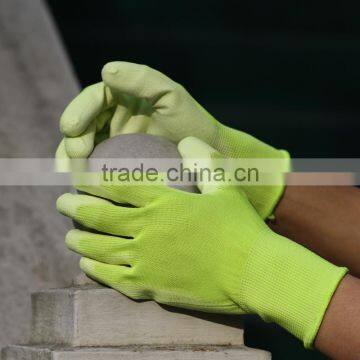 NMSAFETY 13g Hi-viz green nylon liner PU gloves/industrial gloves good performance