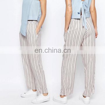 OEM service factory price loose long side pockets stripe women linen pants
