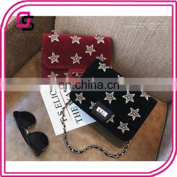 Star embroidery small square daypack bag fashion printed suede ladies bags