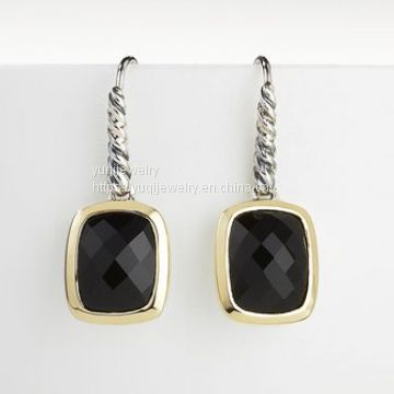 Gold Plated 925 Silver 8x10mm Black Onyx Noblesse Earrings(E-041)
