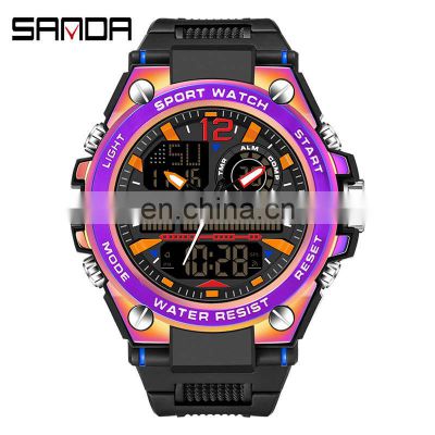 SANDA 6024 Wrist Watch Men Watches Military Army Sport Style Wristwatch Dual Display Male Watch For Men