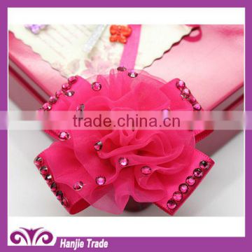 popular pink Matt yarn/polyester belt handmade flower for shoes/hair/dress