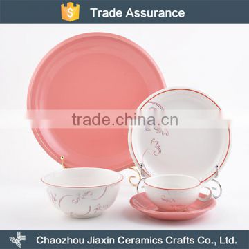 Popular modern pink flower decal ceramic round dinner set
