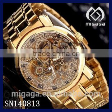 fashion yellow gold plated hand wind watches* mechanical watches for men