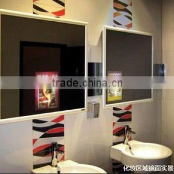 2012 newest stylish best selling high quality super slim frameless led advertising mirror with sensors in hotel and mall