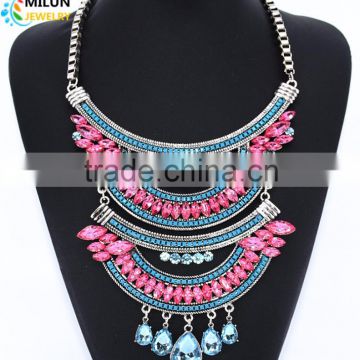 luxury exaggerated necklaces AB color droplets tassel alloy pendant high-grade women fashion maxi necklace