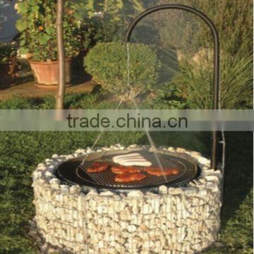Round stone outdoor treasure hanging fire pit