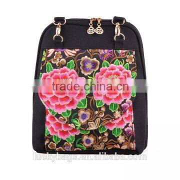 2016 new arrival canvas embroidery backpack ethnic style school bag