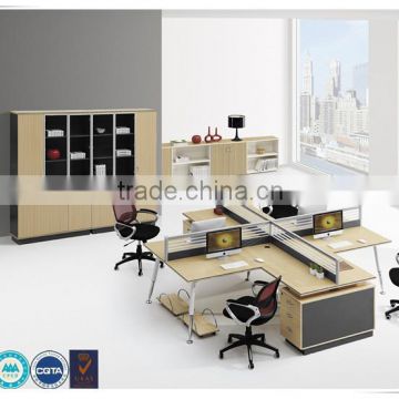 Wholesale MDF four-seater office furniture desk with partition and pedestal