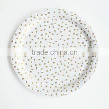 PartySupplier wholesale YiWu Disposable Gold Foil Gold Star Paper Plates 9" (23cm) diameter pack of 12 only 50packs