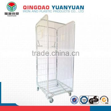 Hot selling metal wire basket carts with 4 wheels, nested roll trolley, storage roll cage cart