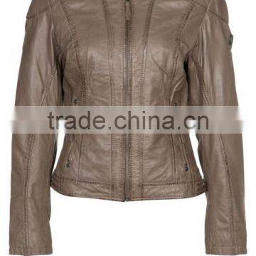 ALIKE spring pu leather trim jacket for women