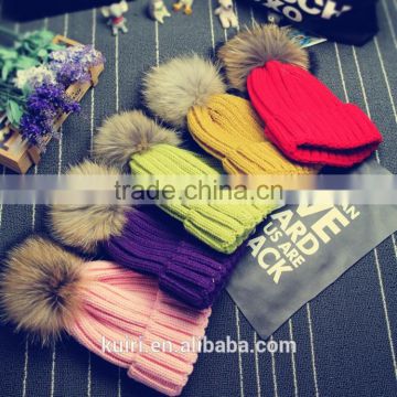13 Colors Large 15cm Women Ball Hat Winter Real Raccoon Fur Pom Pom Knitted Beanie Skull Ski Cap Bobble Hat Pom Attached Hasp