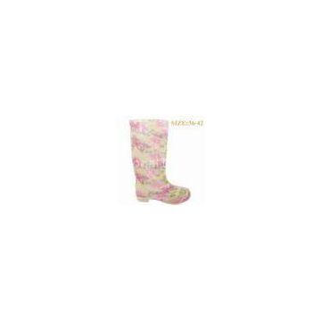 Knee Floral Womens Rain Boot , Pink Upper Transparent PVC Size 6