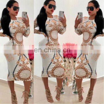 2020 Camo Print Knitted Sexy Club Night Party Women Spring Bodycon Africa Long Midi Dress Striped Leopard Full Sleeve Dresses