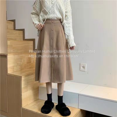 Woolen A-line skirt autumn winter women's middle long high waist Japanese skirt winter with sweater 2021 autumn new