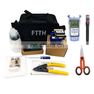 10 in 1 FTTH Assembly Optical Fiber Tool Kits FC-6S Red Laser Light Cable Stripper Power Meter Fiber Equipment Tool kits