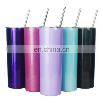 2021 Wholesale Sublimation Blanks 20oz Stainless Steel Double Wall Sublimation Glitter Tumbler with Straw