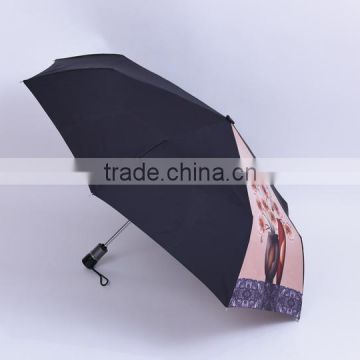 Auto open plastic handle promotional sun 3 fold umbrella