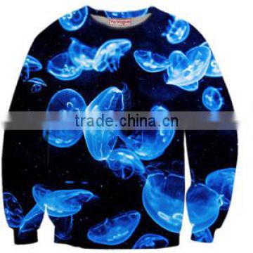 100% Polyester Pullover Crew Neck Sublimated Sweat Shirt with Jellyfish print