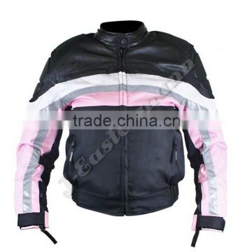 Ladies Motorcycle Cordura Jacket with Leather on Shoulders, Padded Ladies Motorcycle Jacket